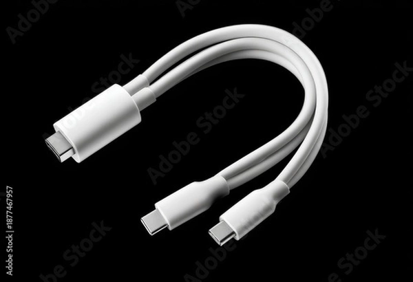 Fototapeta White USB Splitter Cable for Charging Multiple Devices.