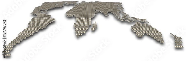 Fototapeta Perspective dotted colored world map with shadow