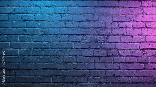 Obraz Brick Wall with Neon Gradient Lighting: Modern Background Texture for Design and Creative Projects