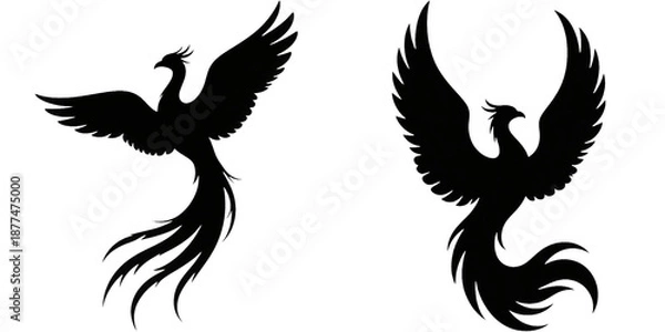 Obraz フェニックス　不死鳥　鳳凰　鳥　イラスト　シルエット