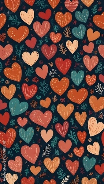 Fototapeta Cute Hand-Drawn Heart Seamless Pattern
