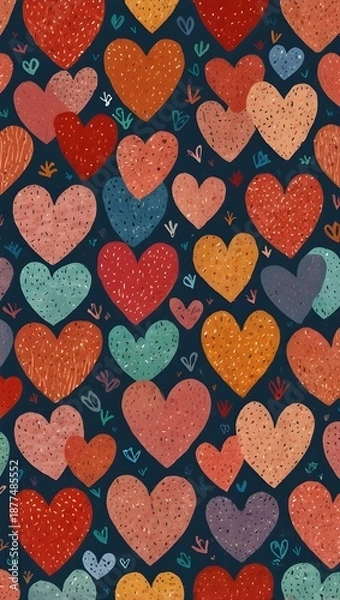 Fototapeta Cute Hand-Drawn Heart Seamless Pattern