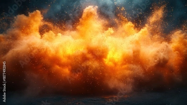 Obraz Dramatic Fiery Explosion Background with Glowing Particles explosion background dramatic fiery fire