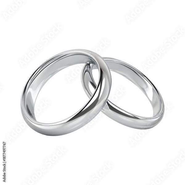 Obraz Interlinked silver wedding rings, isolated on transparent background