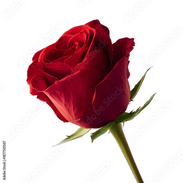 Obraz Single red rose flower, isolated on transparent background