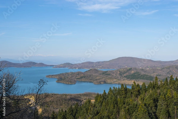 Fototapeta Panoramic view of Plastiras lake in central Greece, Karditsa