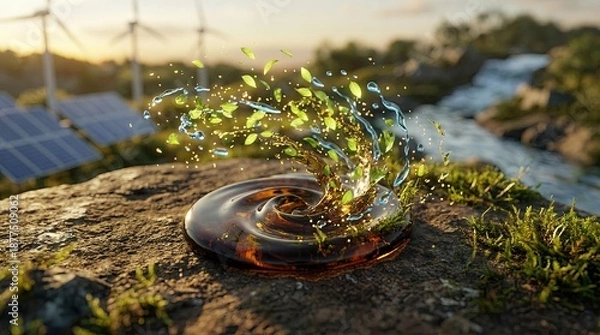 Obraz Dynamic Vortex of Renewable Energy with Nature Elements