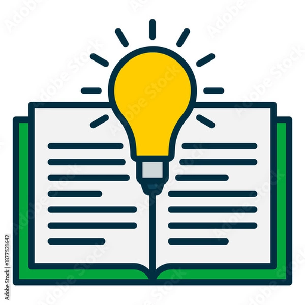 Obraz Study icon for knowledge enlightenment with book and light bulb