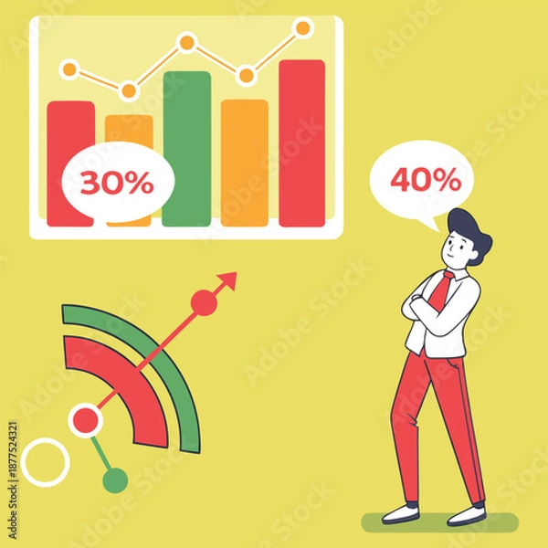Obraz business data chart with person and performance gauge