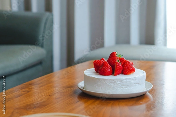 Obraz 手作りいちごのショートケーキ｜ホイップクリームと苺のシンプルなデザート	
