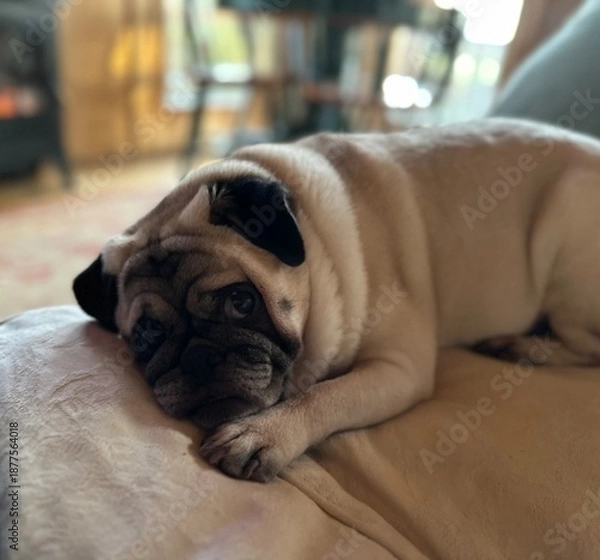 Obraz Pug dog sleeping on the sofa 