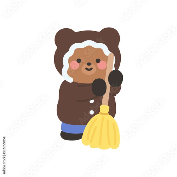 Obraz A cute bear sweeping the ground