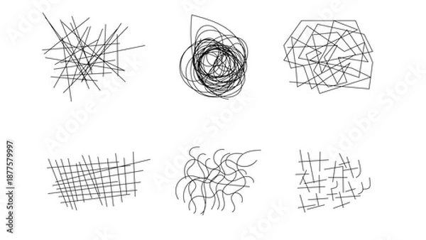 Obraz Random chaotic scribble lines collection pencil art set. Abstract random line scribble vector elements including various messy and random lines for design,	