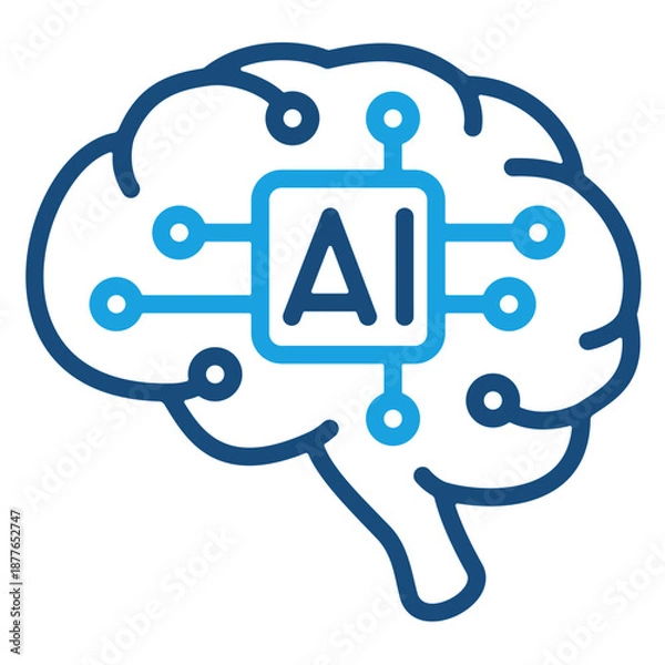 Obraz Artificial Intelligence Chip Brain Outline Style