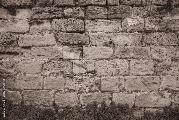 Obraz Brick Wall Rough Texture. Weathered Surface Frontview Gray