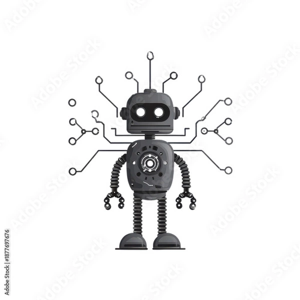 Obraz Retro Robot with Circuit Lines on Transparent Background