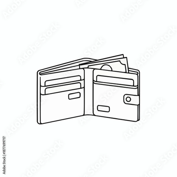 Obraz Open Wallet with Cards Outline Vector