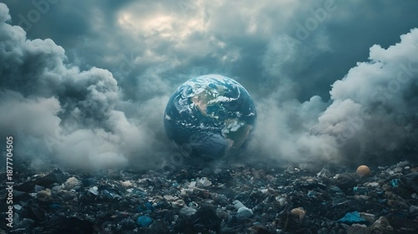 Obraz Earth surrounded by trash and pollution in a dramatic environmental image