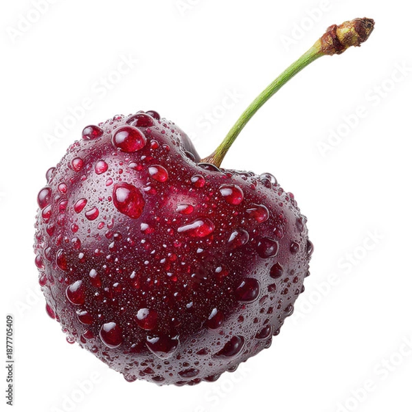 Obraz Fresh Cherry with Dew Drops on Transparent Background