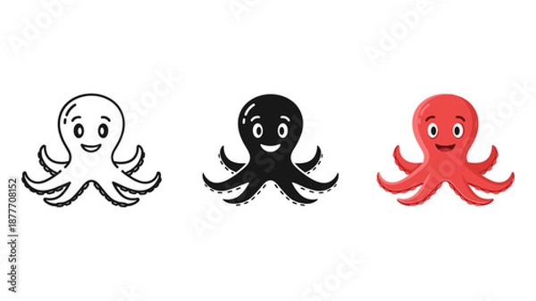 Obraz Cute Octopus Vector Illustrations in Different Colors