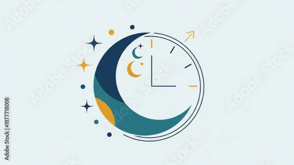 Fototapeta Moon Phase Clock with Celestial Elements Isolated on White Background