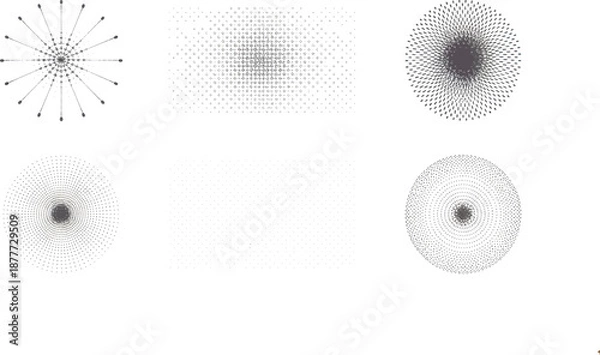 Obraz Abstract Stipple Dot Gradient Shapes Set with Circular and Square Halftone Patterns on Light Background