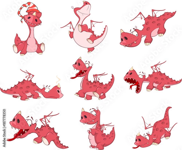 Obraz Zestaw smoków ilustracja kreskówka dla Ciebie projekt