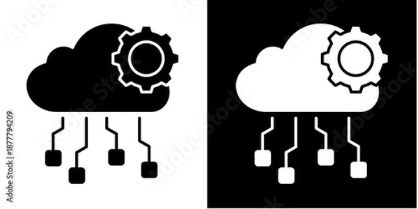 Fototapeta Cloud Computing  Icon Set White Glyph Style Collection