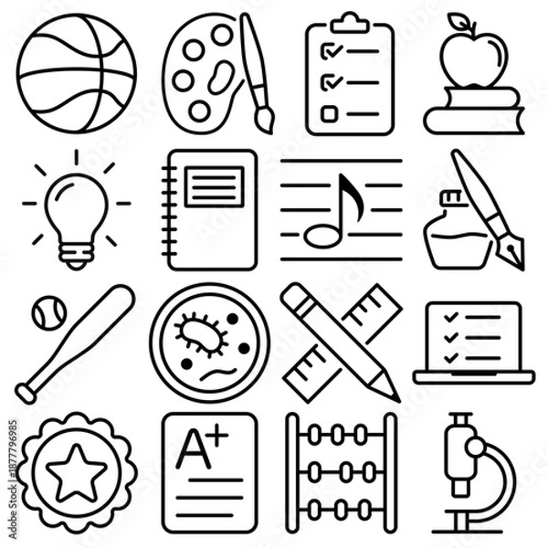 Obraz School Essentials Icon Set Outline Style (Part 4)