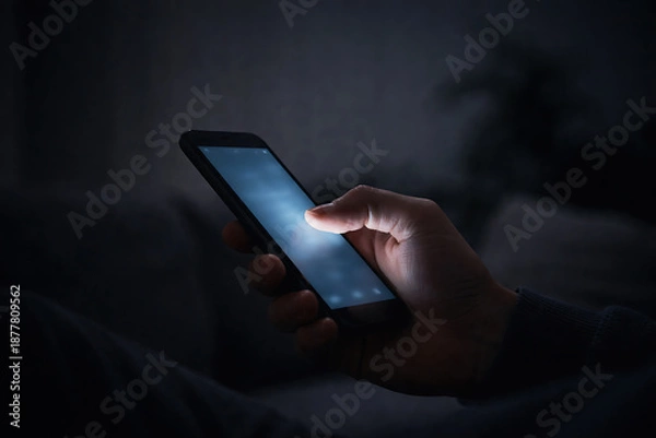 Obraz スマートフォン　操作　暗い部屋