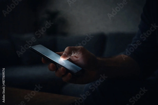 Obraz スマートフォン　操作　暗い部屋