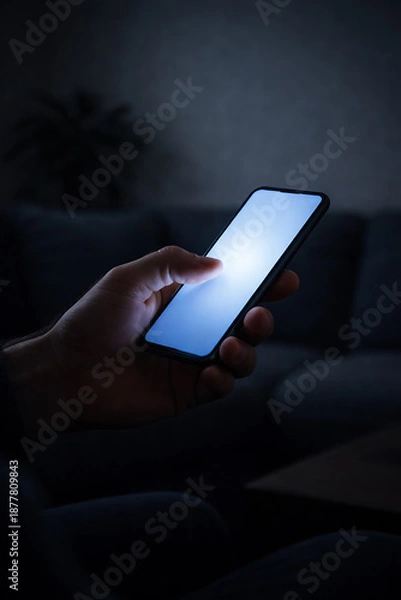 Obraz スマートフォン　操作　暗い部屋