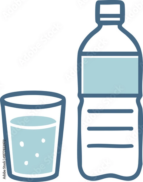 Obraz ペットボトルの水とコップに入った水のイラストセット