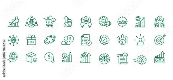Obraz Increase sales icon set. Editable line icons. Vector illustration.