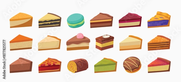 Obraz assorted tasty cake slices dessert in set