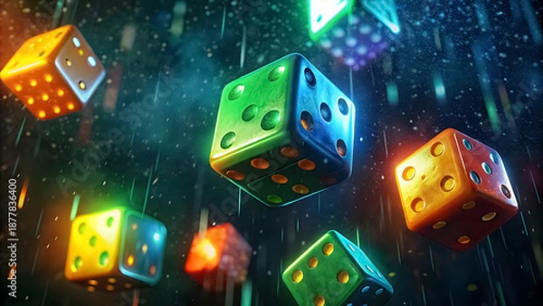 Obraz Rain falling as brightly colored dice