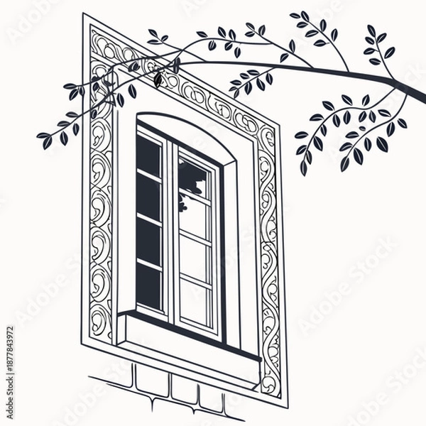 Obraz Ornate window with branches