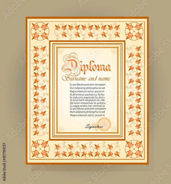 Fototapeta Template creative diploma on the basis of floral ornament