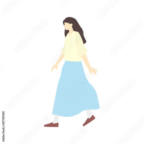 Obraz 一人で歩く春服、ロングスカートの女性