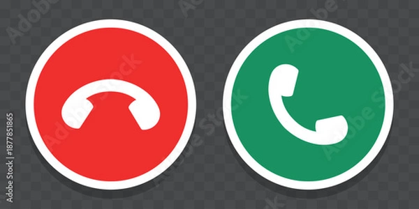 Fototapeta Answer call button and end call button. Vector round red and green buttons.