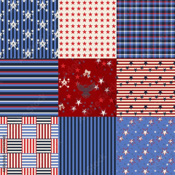 Fototapeta USA Patriot Patchwork Quilt Seamless Repeat