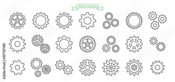 Fototapeta Gear icon line, thin, vector, set, icons, design