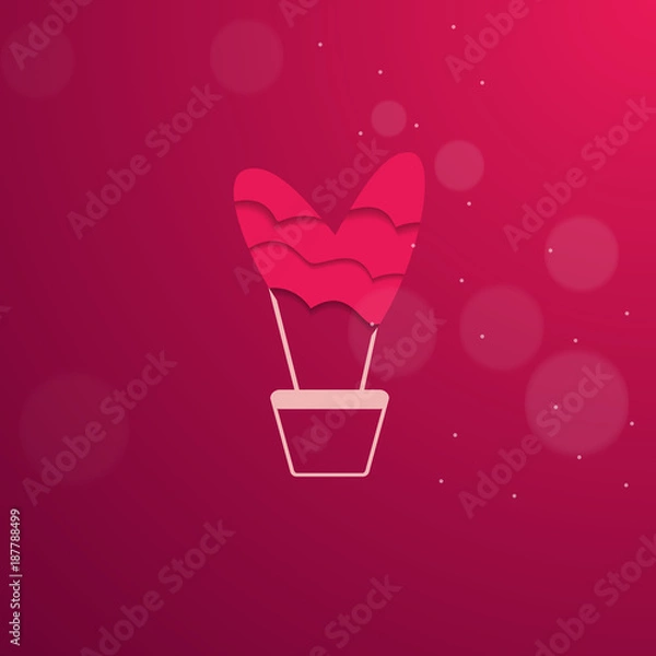 Fototapeta pink valentine card with a flying heart balloon