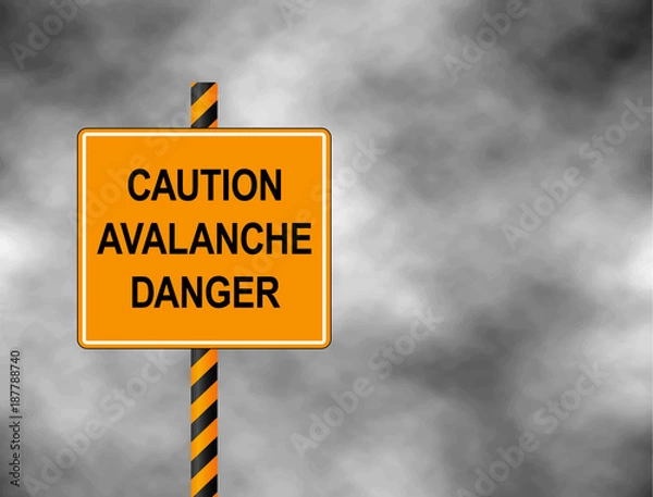 Fototapeta Yellow Bord isolated on a grey sky. A sign warning skiers and snowboarders that the are caution avalanche danger. Vector illustration..