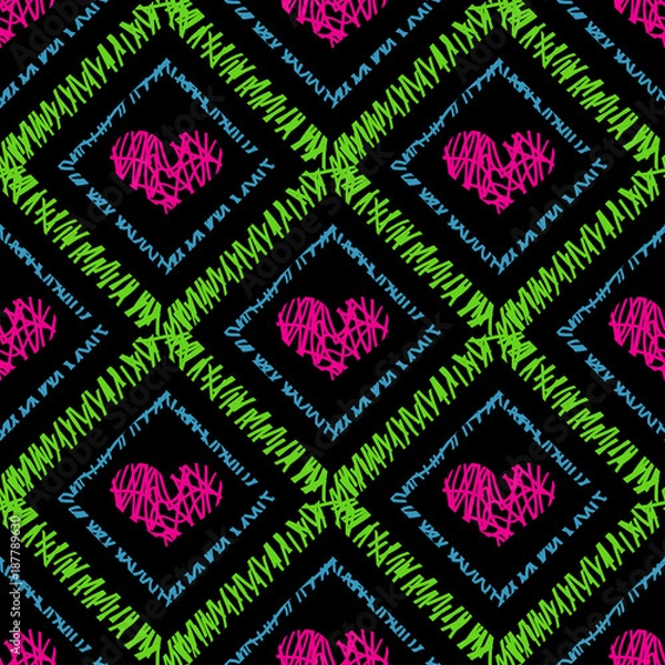 Fototapeta Seamless pattern with colorful hearts.