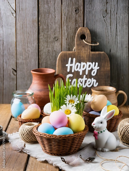 Obraz Happy Easter greeting card with spring Easter background