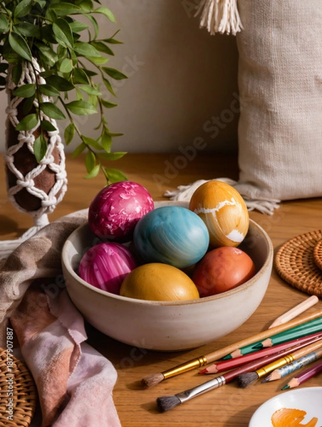 Obraz Happy Easter greeting card with spring Easter background