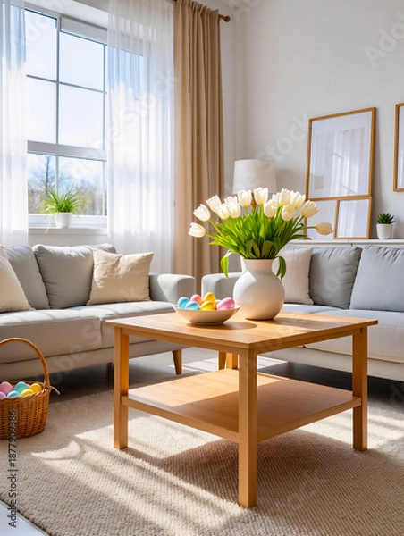 Obraz Happy Easter greeting card with spring Easter background