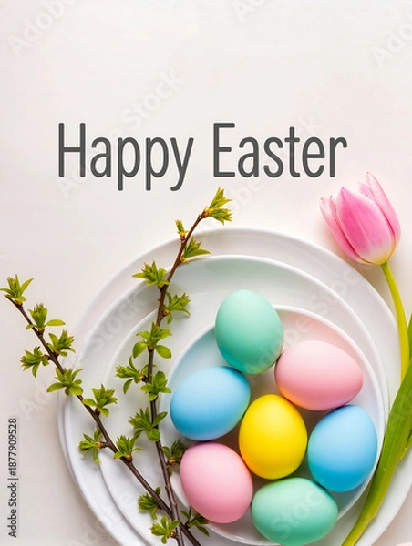 Obraz Happy Easter greeting card with spring Easter background