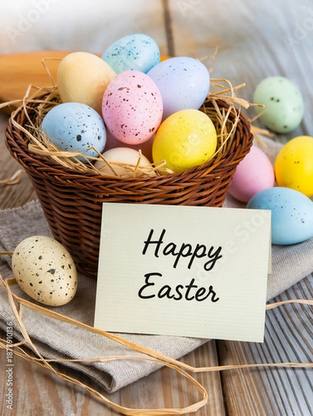 Obraz Happy Easter greeting card with spring Easter background